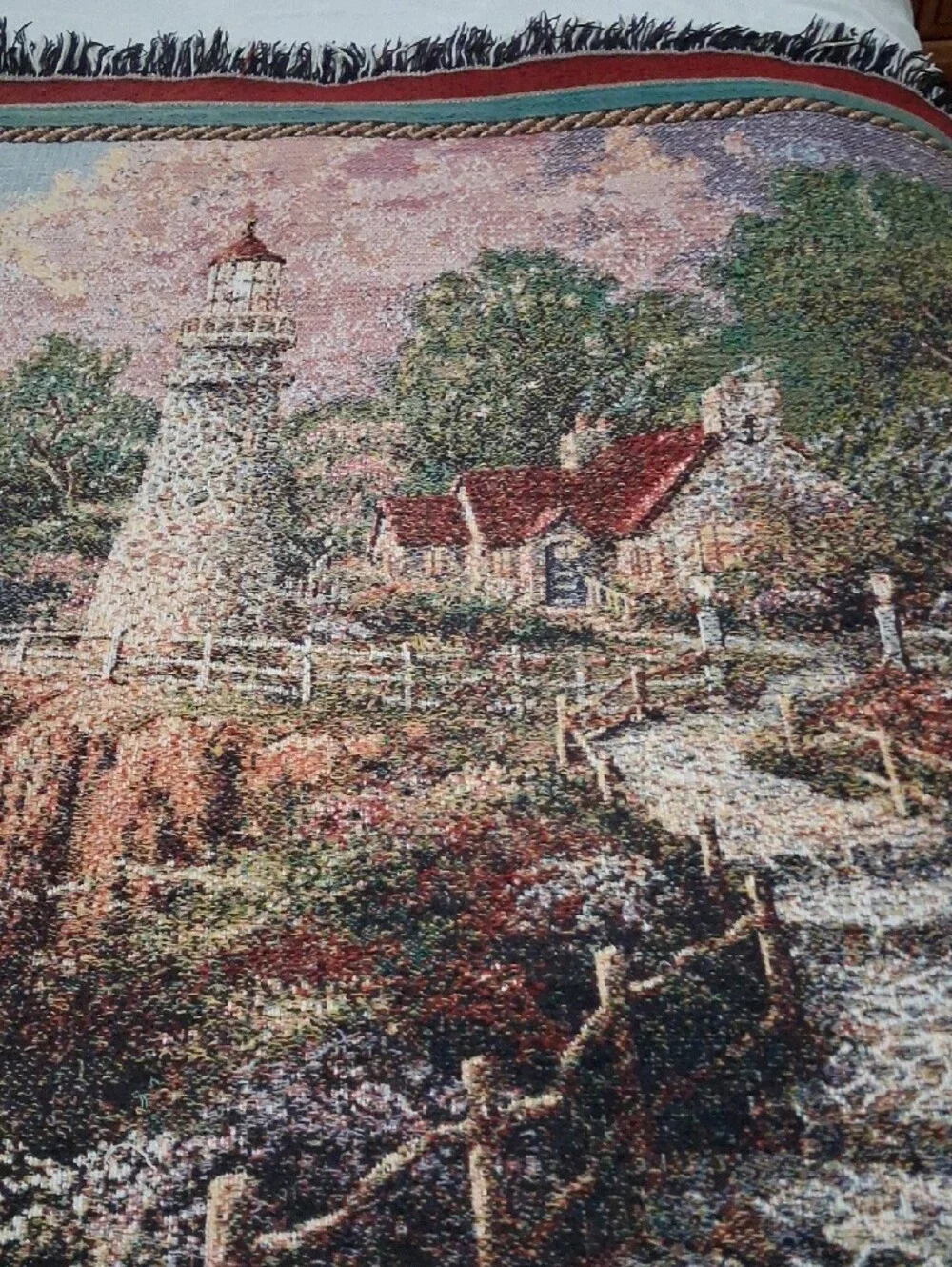 Thomas Kinkade Lighthouse Pathway Tapestry - Blue, Green, Brown